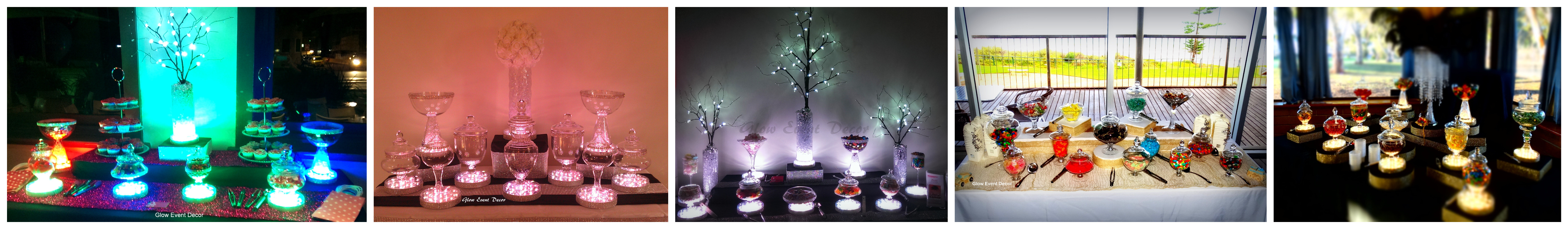 LED lolly candy buffet light up candy lolly jars,  hire from glow event decor in Adelaide.