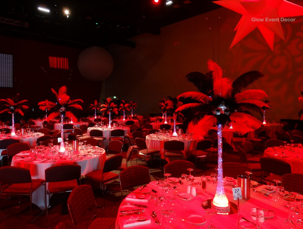 LED Eiffel tower ostrich feather centrepieces