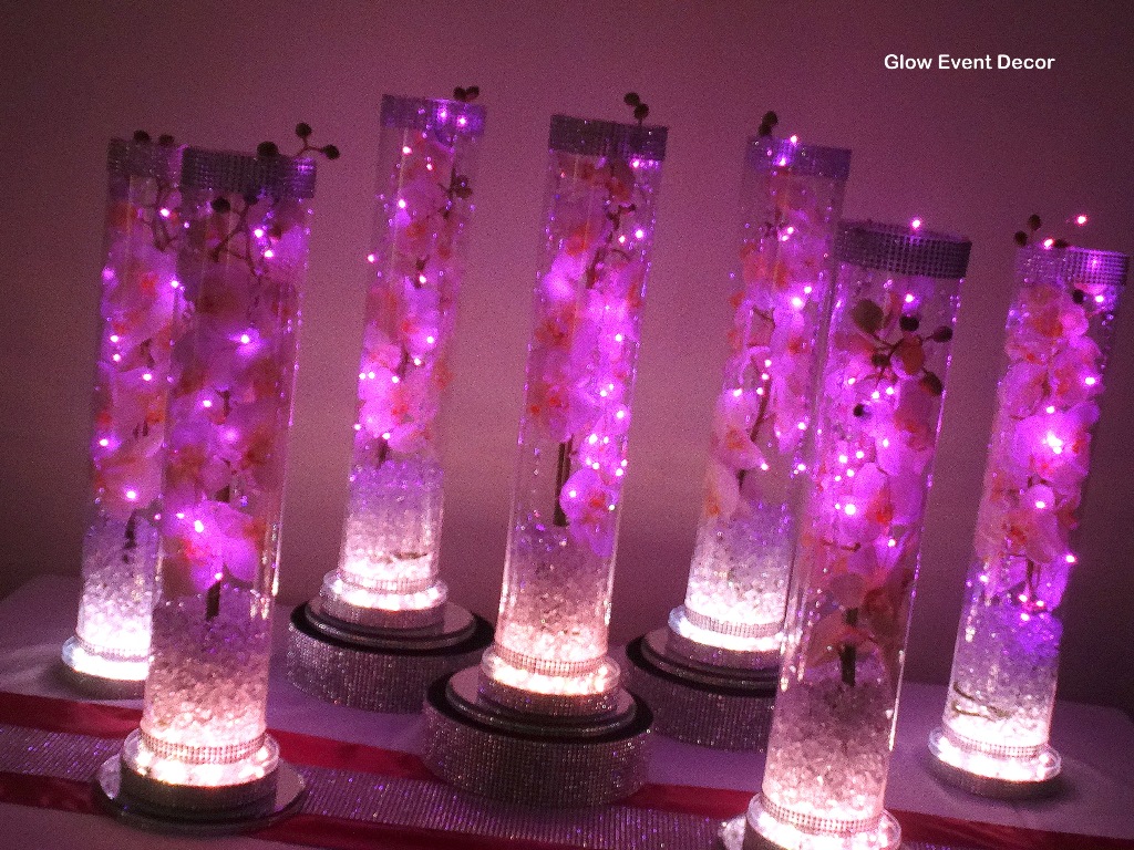 LED orchid cylinder vase centrepiece