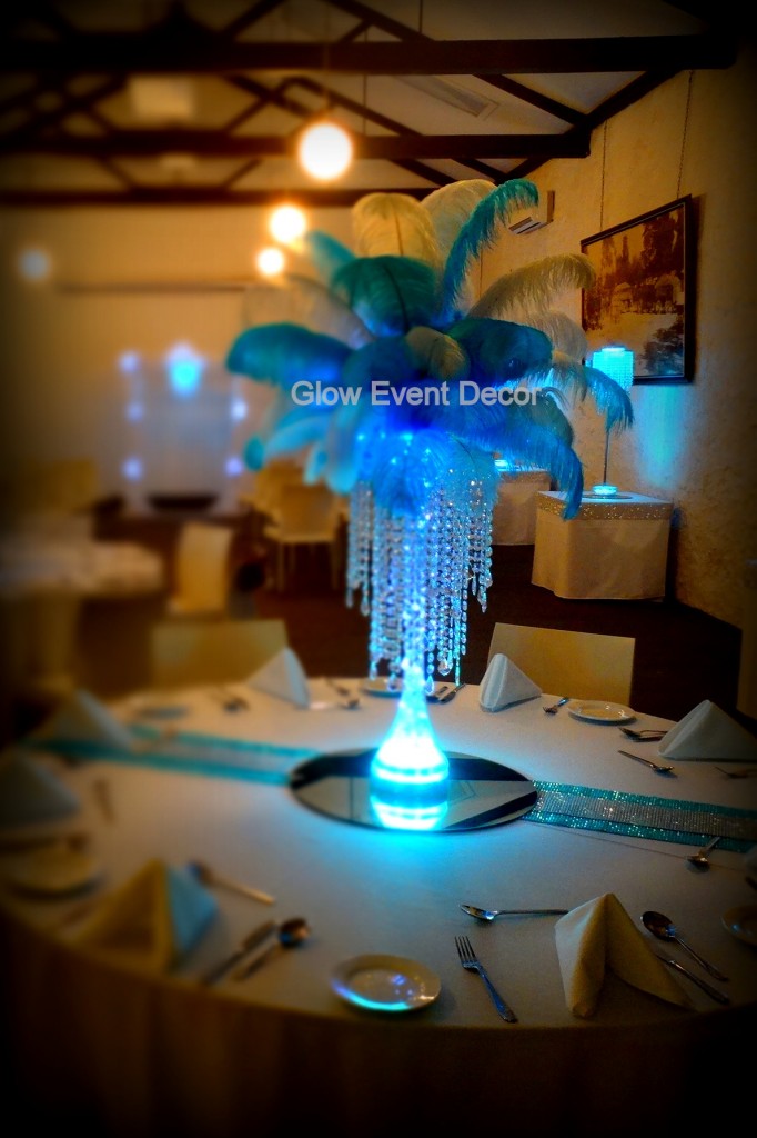LED Eiffel tower ostrich feather centrepieces
